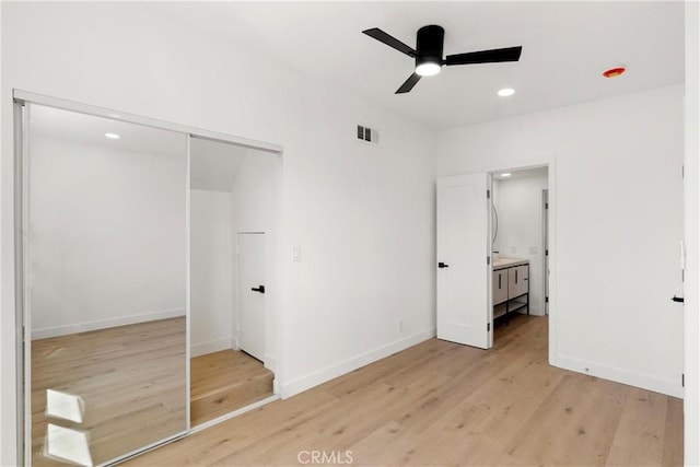 786 Carhart Ave, Fullerton, CA 92833 - unfurnished bedroom featuring light wood-style floors, recessed lighting, a closet, and ceiling fan