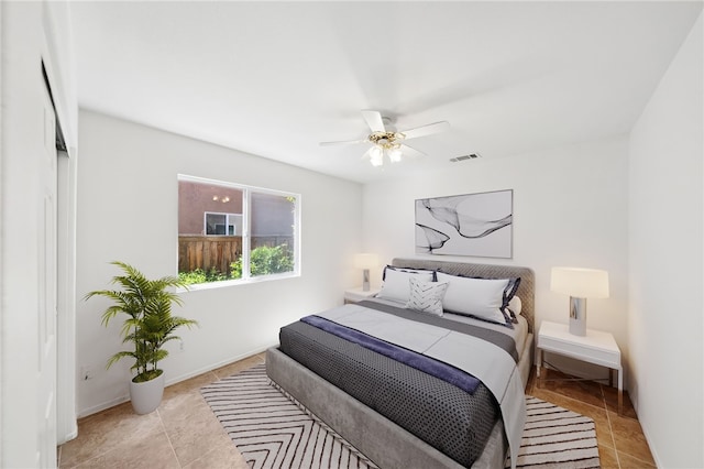bedroom with a ceiling fan and visible vents