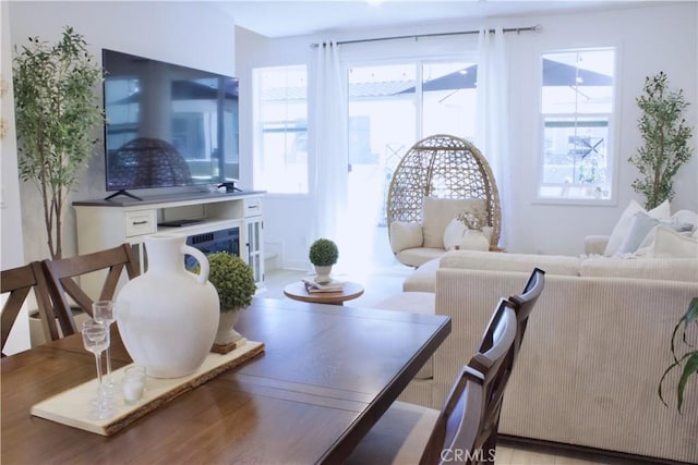 dining area with a fireplace