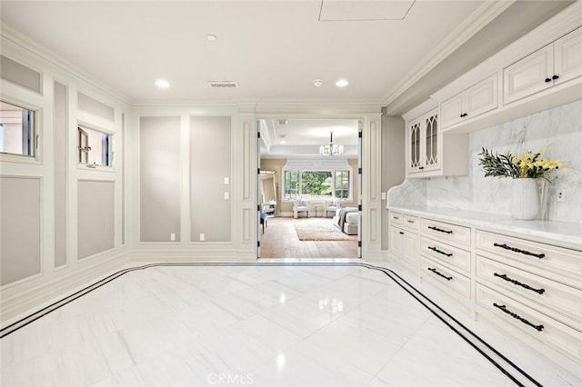 435 Walnut Ave, Arcadia, CA 91007 - interior space with crown molding, a chandelier, and recessed lighting