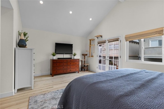 1727 Spreckels Ln, Redondo Beach, CA 90278 - bedroom with baseboards, recessed lighting, high vaulted ceiling, and wood finished floors