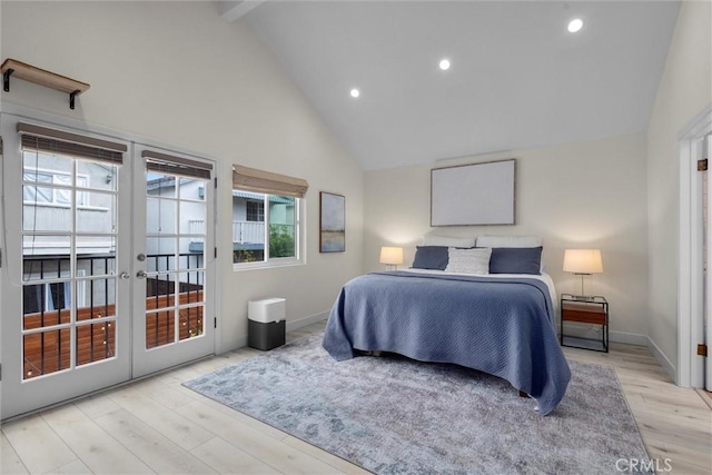 1727 Spreckels Ln, Redondo Beach, CA 90278 - bedroom with wood finished floors, high vaulted ceiling, recessed lighting, access to outside, and french doors