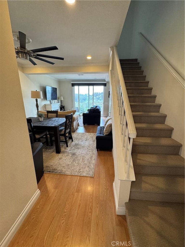 30902 Clubhouse Dr Unit 11J, Laguna Niguel, CA 92677 - stairway with baseboards, a ceiling fan, wood finished floors, and recessed lighting