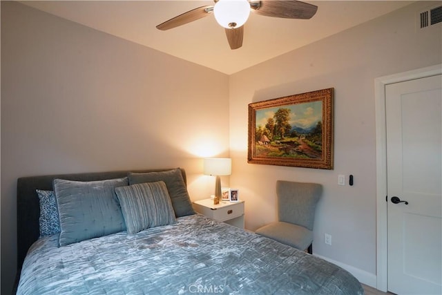 bedroom with visible vents and a ceiling fan