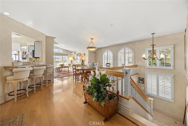 5 Monaco, Dana Point, CA 92629 - interior space featuring light wood-style floors, lofted ceiling, and a chandelier