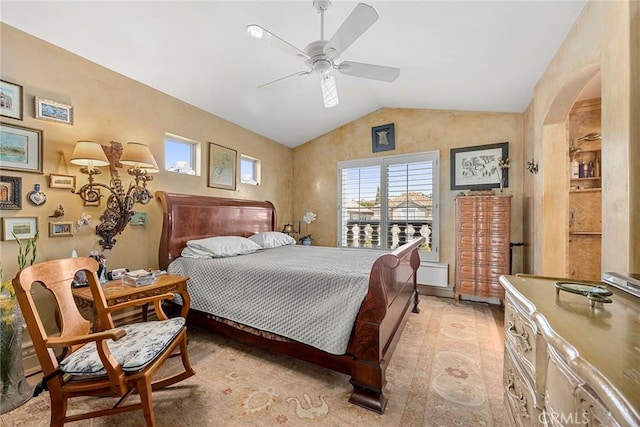 5 Monaco, Dana Point, CA 92629 - bedroom with lofted ceiling, arched walkways, multiple windows, and a ceiling fan