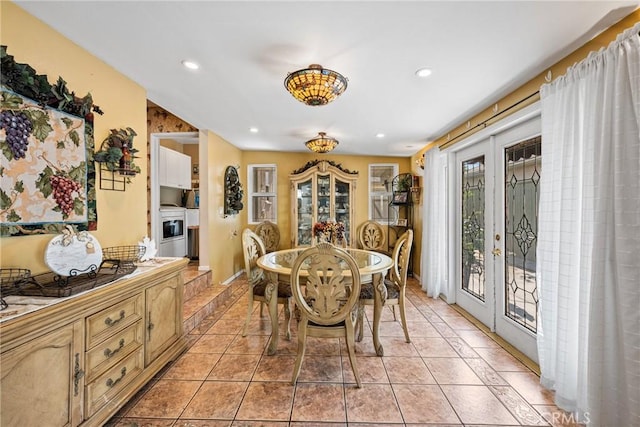 4045 N Walnuthaven Dr, Covina, CA 91722 - dining room with recessed lighting, light tile patterned floors, and french doors