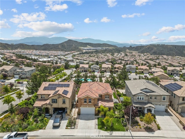 aerial view with a residential view and a mountain view