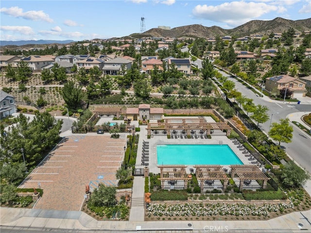 bird's eye view with a mountain view and a residential view