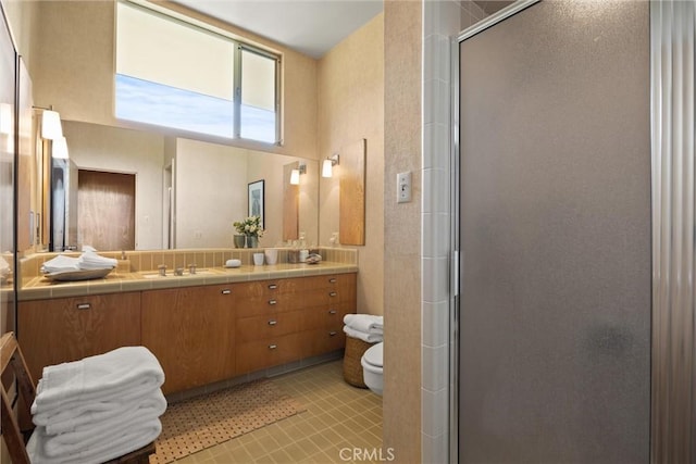799 Hillview Way, Chico, CA 95926 - bathroom featuring toilet, a stall shower, vanity, and tile patterned floors