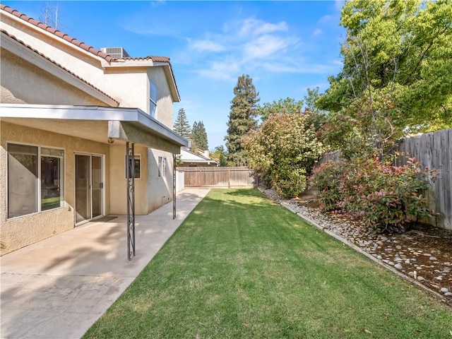 1523 E Pryor Dr, Fresno, CA 93720 - view of yard with a fenced backyard, central air condition unit, and a patio area