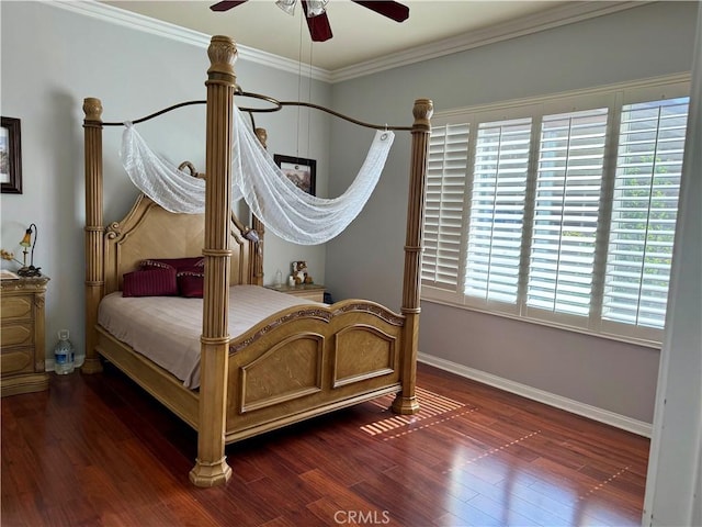 10485 Nobleton Rd, Apple Valley, CA 92308 - bedroom featuring a ceiling fan, baseboards, ornamental molding, and wood finished floors