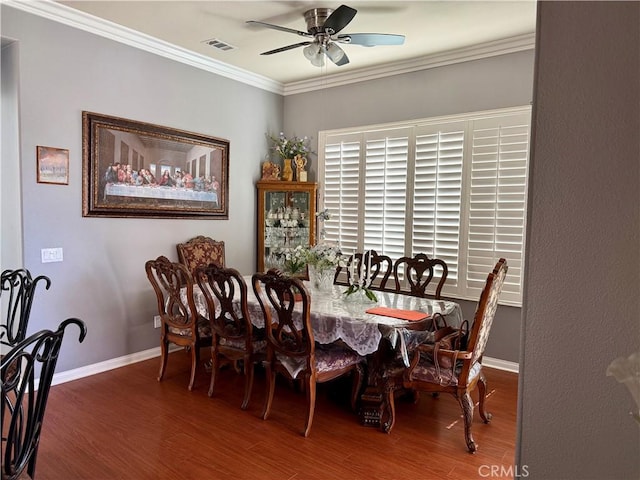 10485 Nobleton Rd, Apple Valley, CA 92308 - dining area with wood finished floors, baseboards, and ceiling fan
