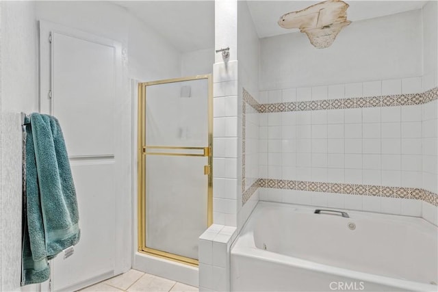 11485 Crafton, Mentone, CA 92359 - bathroom with a stall shower, a bath, and tile patterned flooring