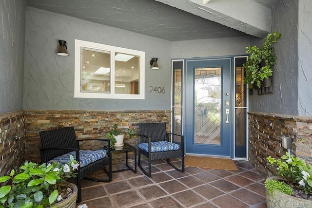 2406 Mcdougal Pl, Alpine, CA 91901 - doorway to property featuring stucco siding and stone siding