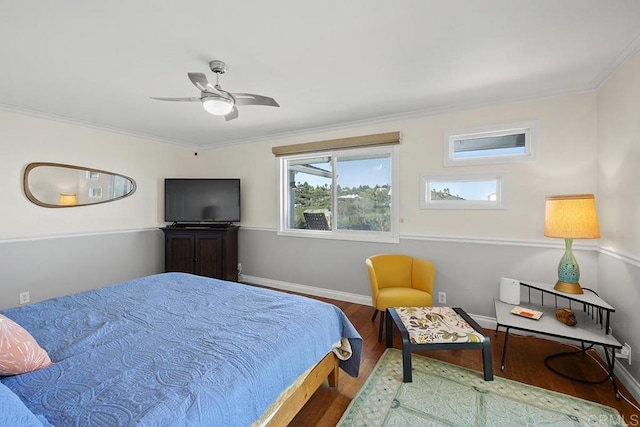 2406 Mcdougal Pl, Alpine, CA 91901 - bedroom with wood finished floors, multiple windows, ornamental molding, and ceiling fan