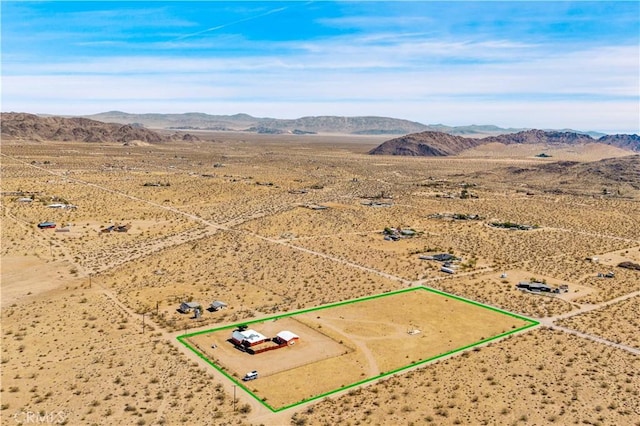55850 Shannon Rd, Landers, CA 92285 - birds eye view of property featuring a mountain view, a rural view, and view of desert