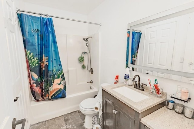 full bathroom with vanity, toilet, and shower / tub combo