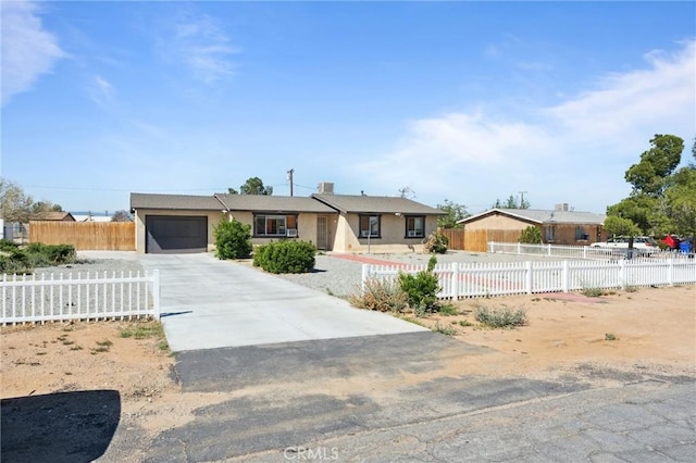 10616 Jamul Rd, Apple Valley, CA 92308 - single story home with stucco siding, concrete driveway, a fenced front yard, and a garage