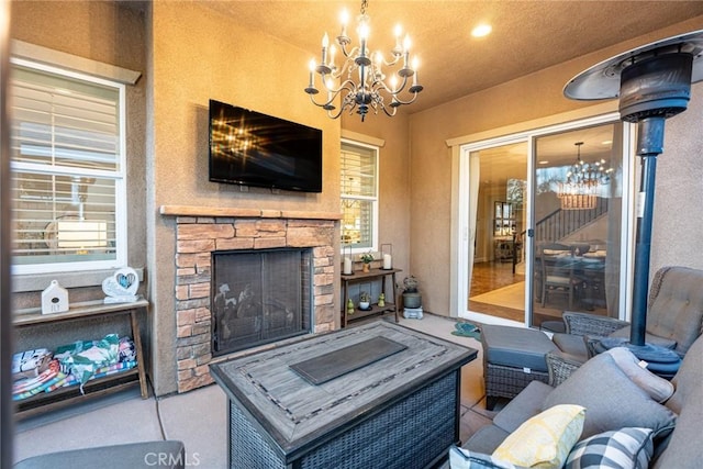 22514 Brightwood Pl, Saugus, CA 91350 - view of patio with an outdoor living space with a fireplace