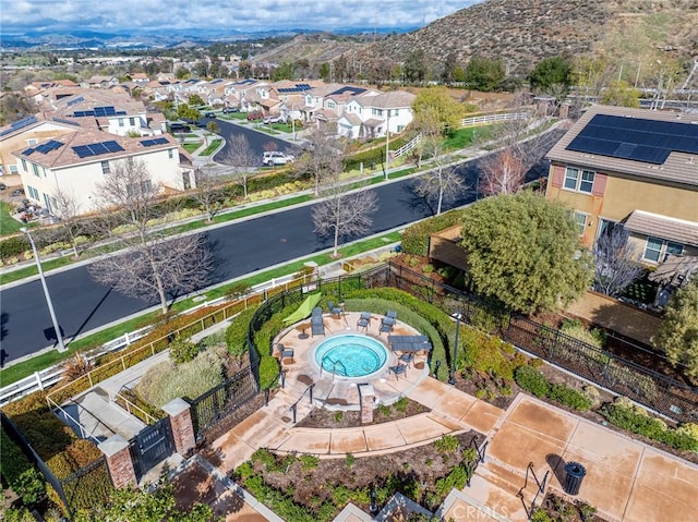 bird's eye view featuring a residential view and a mountain view