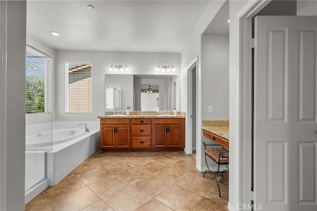 22514 Brightwood Pl, Saugus, CA 91350 - full bathroom with double vanity, a garden tub, and tile patterned floors