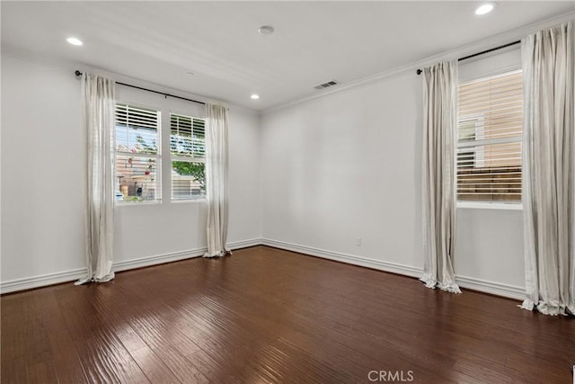 22514 Brightwood Pl, Saugus, CA 91350 - unfurnished room featuring ornamental molding, dark wood-style flooring, and recessed lighting