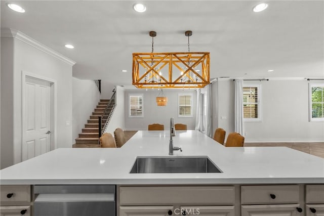22514 Brightwood Pl, Saugus, CA 91350 - kitchen featuring recessed lighting, dishwasher, light countertops, open floor plan, and gray cabinets