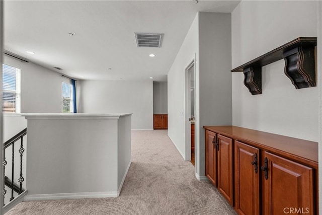 22514 Brightwood Pl, Saugus, CA 91350 - corridor with light colored carpet, an upstairs landing, and recessed lighting