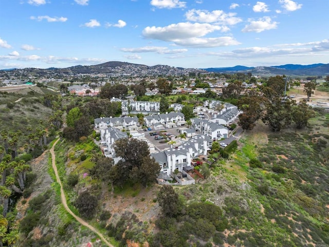 bird's eye view featuring a residential view and a mountain view