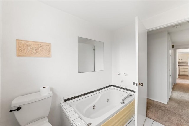 full bathroom with toilet and a whirlpool tub