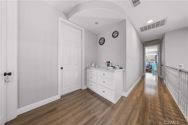 24288 Highcrest Dr, Diamond Bar, CA 91765 - hall featuring baseboards, dark wood-style flooring, and visible vents