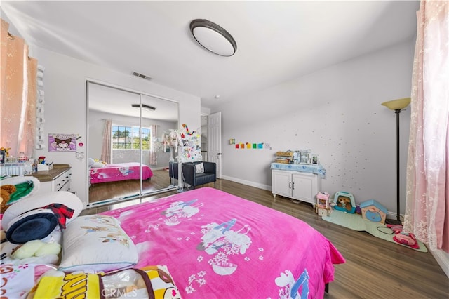 24288 Highcrest Dr, Diamond Bar, CA 91765 - bedroom featuring visible vents, baseboards, wood finished floors, and a closet