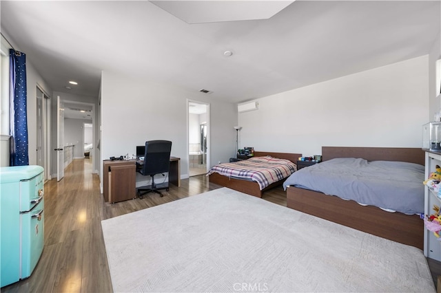 24288 Highcrest Dr, Diamond Bar, CA 91765 - bedroom with refrigerator, wood finished floors, ensuite bath, visible vents, and recessed lighting