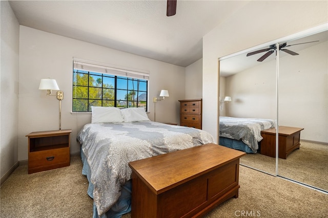 46375 Ryway Pl Unit 2, Palm Desert, CA 92260 - bedroom with carpet, lofted ceiling, a closet, and a ceiling fan