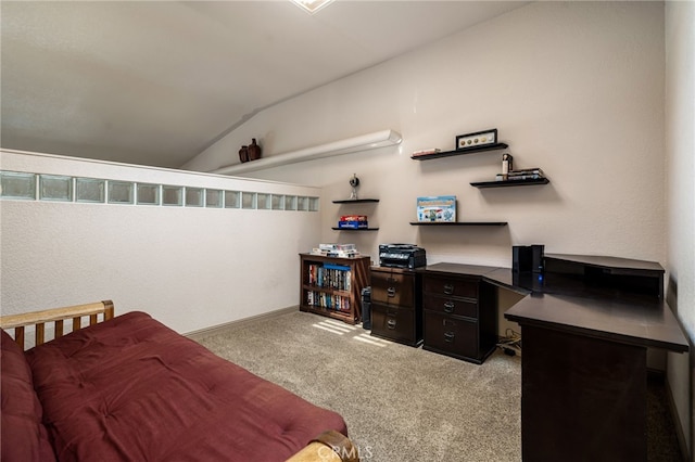 46375 Ryway Pl Unit 2, Palm Desert, CA 92260 - carpeted bedroom with vaulted ceiling and an office area