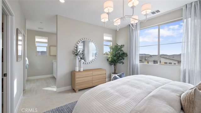 302 Fawn St, Rancho Mission Viejo, CA 92694 - bedroom featuring a chandelier, carpet floors, visible vents, and baseboards