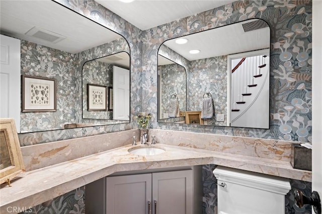 1981 Port Dunleigh Cir, Newport Beach, CA 92660 - bathroom featuring visible vents, vanity, and wallpapered walls