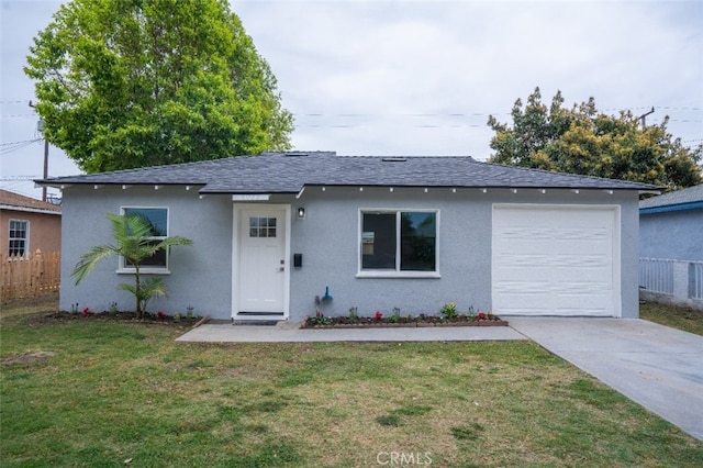 6022 Camerino, Lakewood, CA 90713 - view of front of home featuring concrete driveway, a shingled roof, stucco siding, and an attached garage