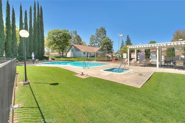 28 Dearborn Cir, Redlands, CA 92374 - community pool featuring a community hot tub, a patio, and a pergola