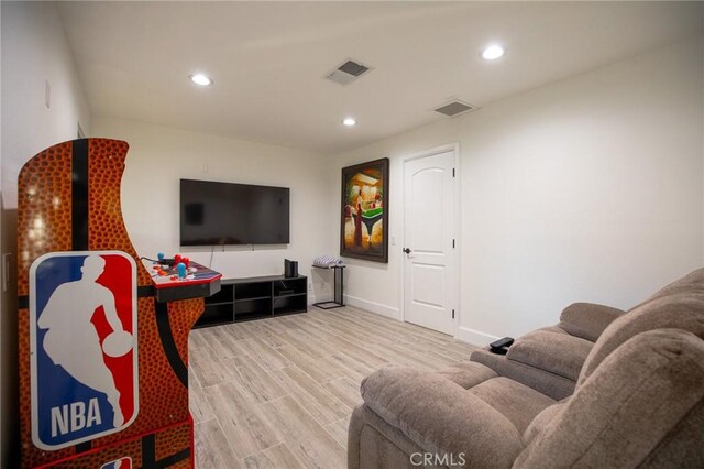 73640 Joshua Tree St, Palm Desert, CA 92260 - living room featuring baseboards, wood finished floors, visible vents, and recessed lighting
