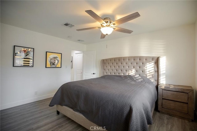 73640 Joshua Tree St, Palm Desert, CA 92260 - bedroom featuring baseboards, wood finished floors, visible vents, and ceiling fan