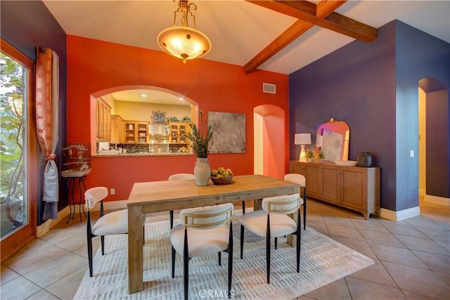 806 Vista Cerro Dr, Paso Robles, CA 93446 - dining room with baseboards, arched walkways, visible vents, and light tile patterned floors