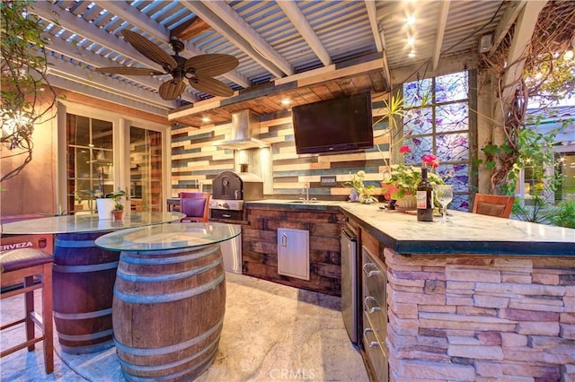 806 Vista Cerro Dr, Paso Robles, CA 93446 - view of patio featuring an outdoor bar, an outdoor kitchen, a sink, and ceiling fan