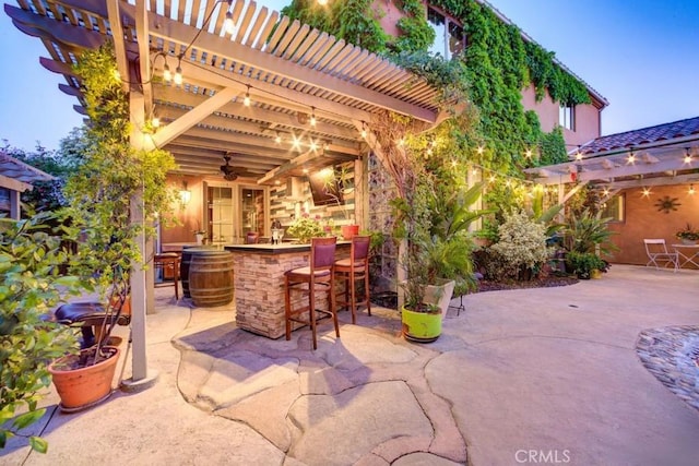 806 Vista Cerro Dr, Paso Robles, CA 93446 - view of patio / terrace featuring outdoor dry bar, a pergola, and ceiling fan