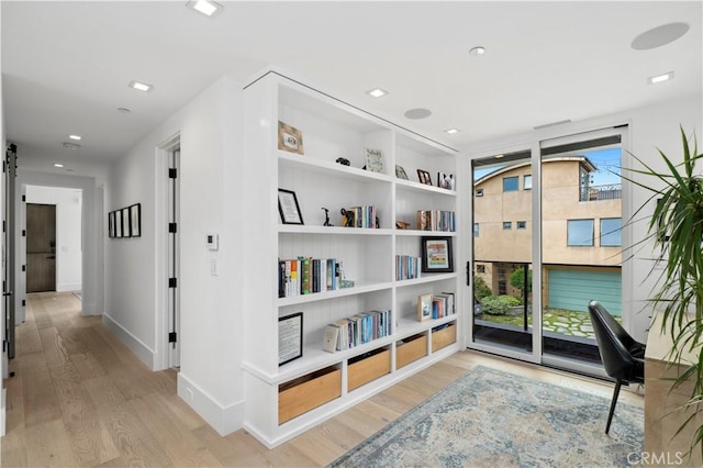 429 Marigold Ave, Corona Del Mar, CA 92625 - interior space featuring recessed lighting, light wood-style floors, baseboards, and built in shelves
