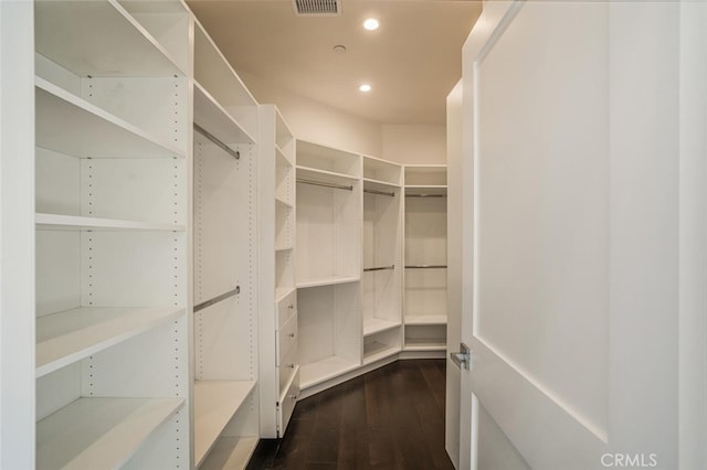 spacious closet featuring dark wood finished floors