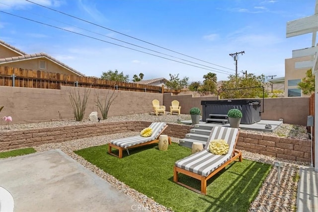 view of yard featuring a fenced backyard and a patio