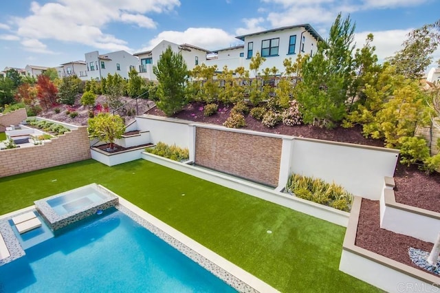 6222 Artisan Way, San Diego, CA 92130 - view of pool featuring a pool with connected hot tub, fence, and a residential view