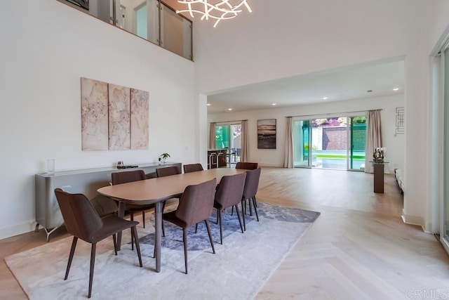 6222 Artisan Way, San Diego, CA 92130 - dining room with baseboards, parquet flooring, recessed lighting, and a notable chandelier